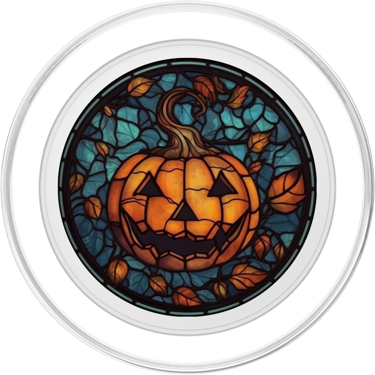 Halloween Pumpkin Stained Glass Black Autumn Leaves PopSockets PopGrip for MagSafe