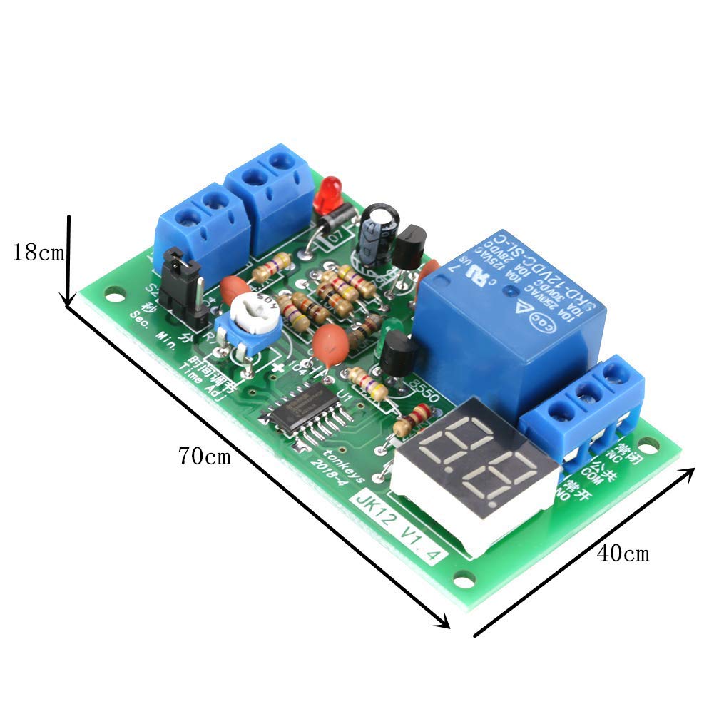 DC12V Adjustable Timer Relay Module – Digital LCD Countdown Timer, 1-99 Sec/Min Selectable, 10A Load Capacity