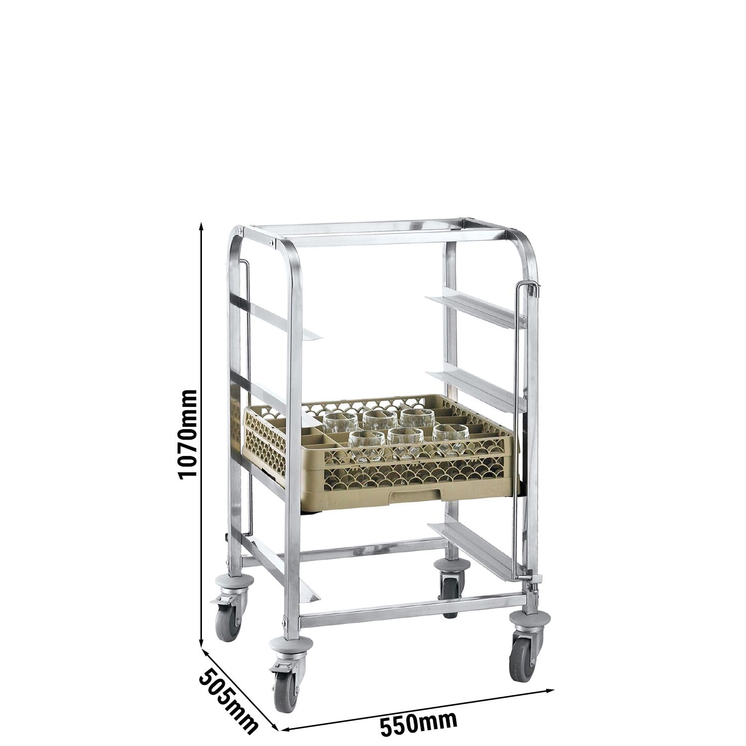 GGM Gastro | GKWH45 | Edelstahl Geschirrkorbwagen - für 4 Körbe Korbmaße: 500x500 & 400x500mm