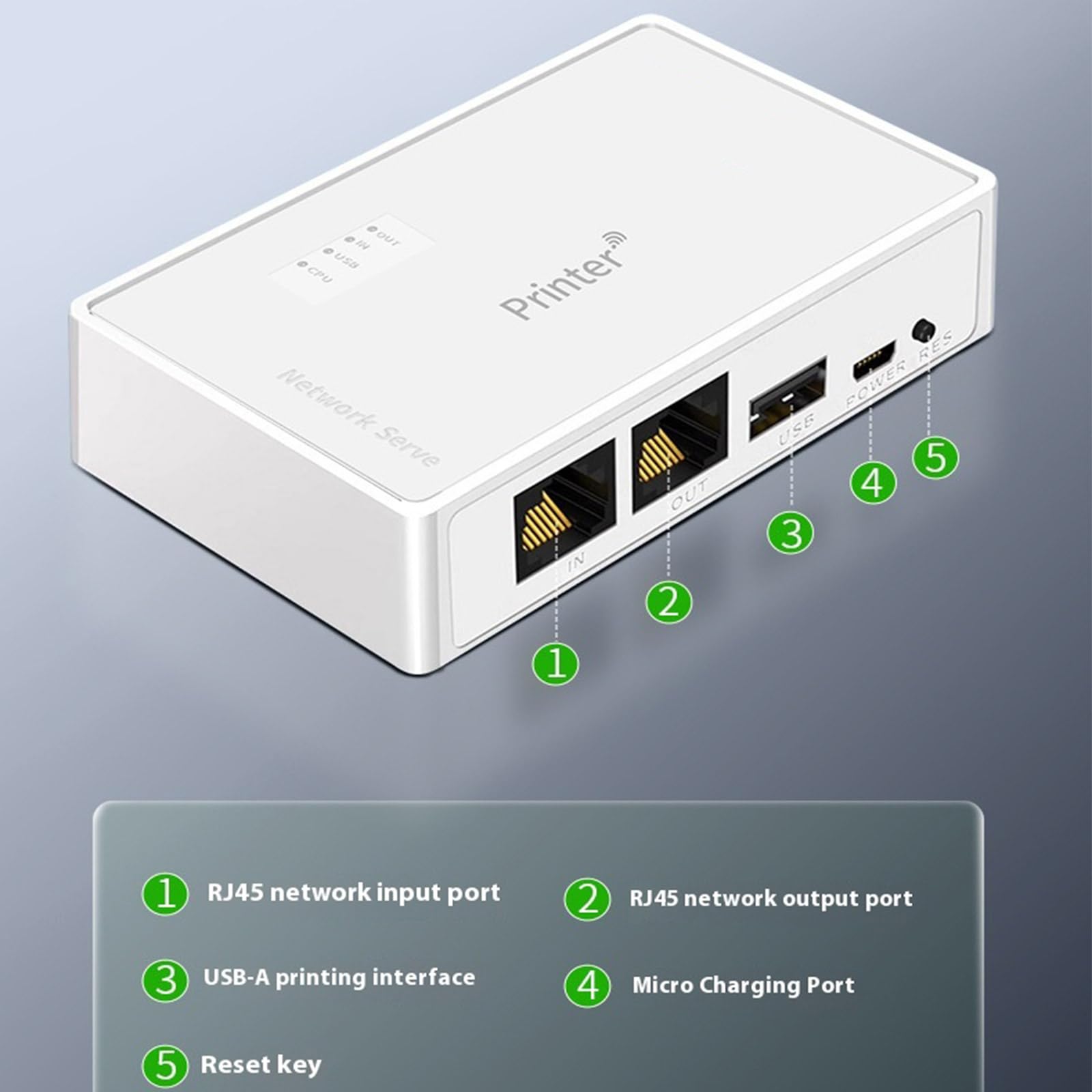 XAGMODSHN USB Networking Printer Server Sharer Condivisione del Computer Dispositivo condivisione della Stampa Server RJ45 Adattatore Rete per Stampante da Ufficio 10 / 100Mbps