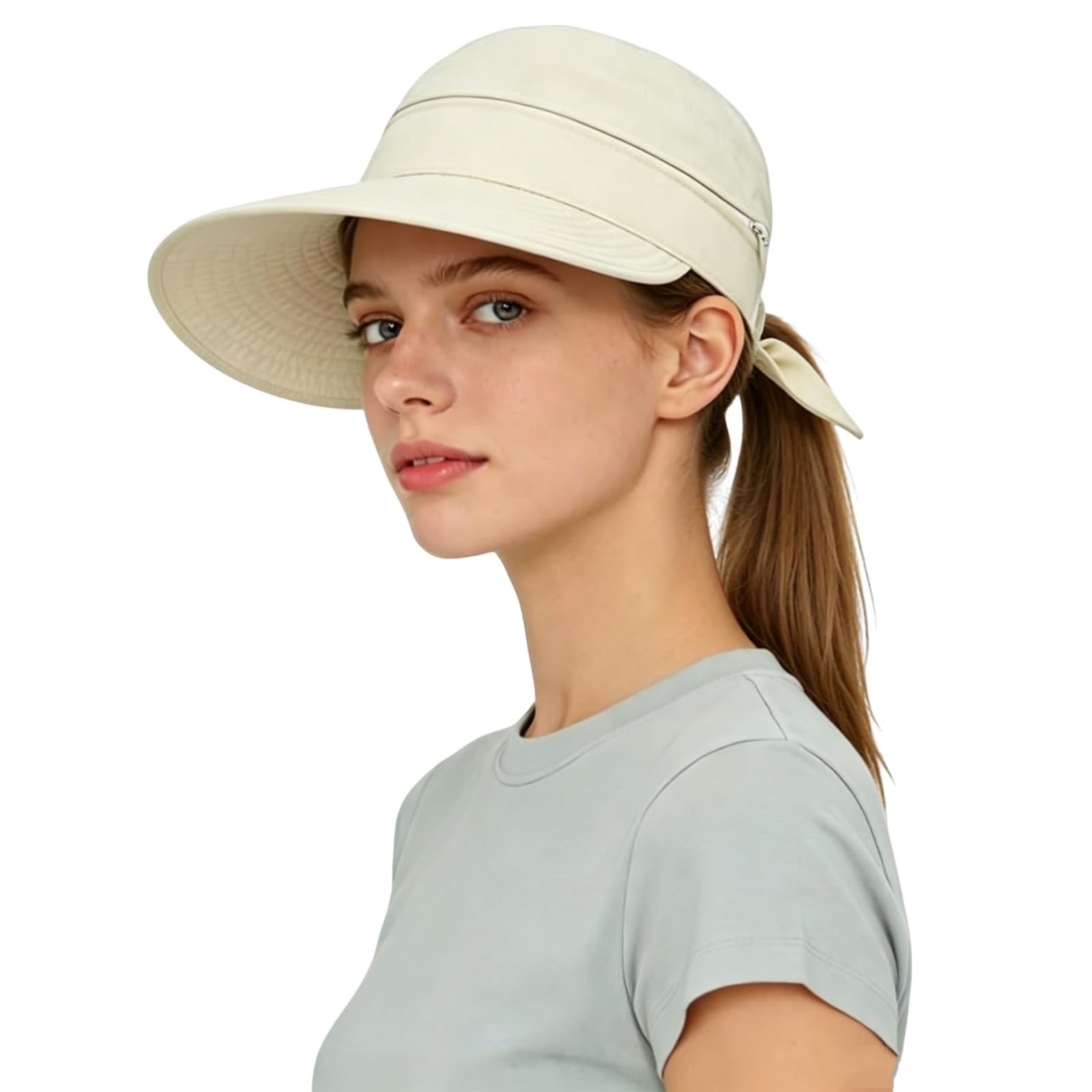 ITODA Femme Casquette Grande Visière Anti-Soleil en Coton Chapeau de Soleil Pliable Contre UPF 50+ Casquette Haut Vide Queue de Cheval Pare-Soleil Capeline d'été Large Bord Chapeau de Plage Voyage