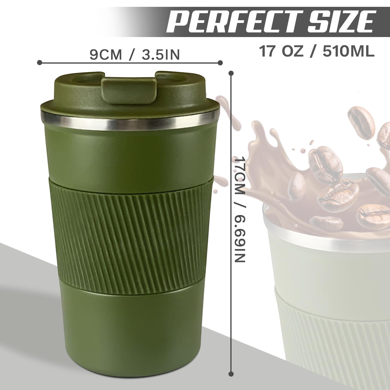 Tazas de café de viaje aisladas a prueba de fugas, tazas de café reutilizables con tapa, vasos de café termo al vacío de acero inoxidable, adecuados para hombres y mujeres, mantienen bebidas calientes