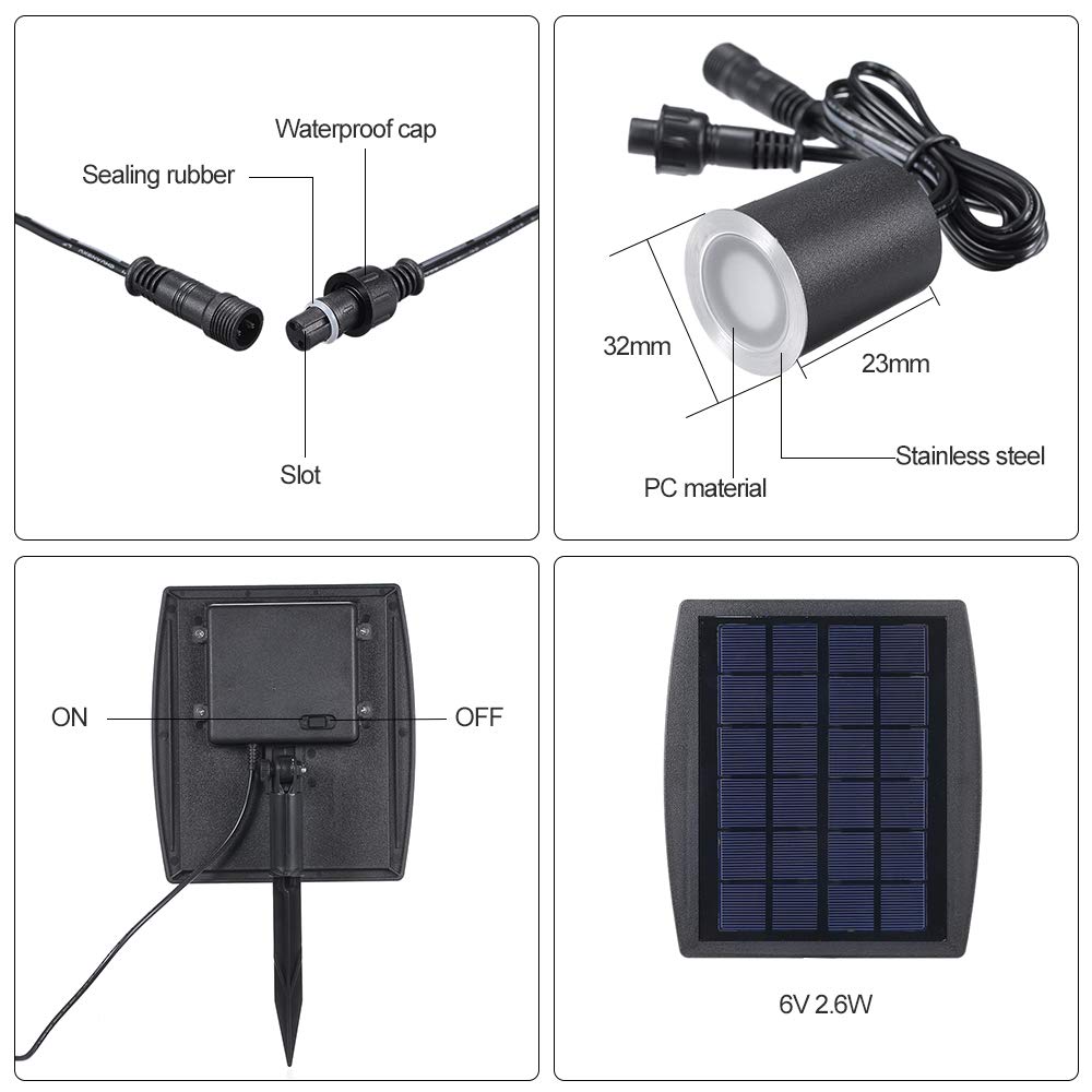 Lixada 3,2 V 0,2 W Mini Faretti Incasso Ricarica Solare LED Lampada da Giardino Sensing IP65 Impermeabile per Giardino Percorsi Metropolitana Pavimento Bagno 8PCS / 6PCS