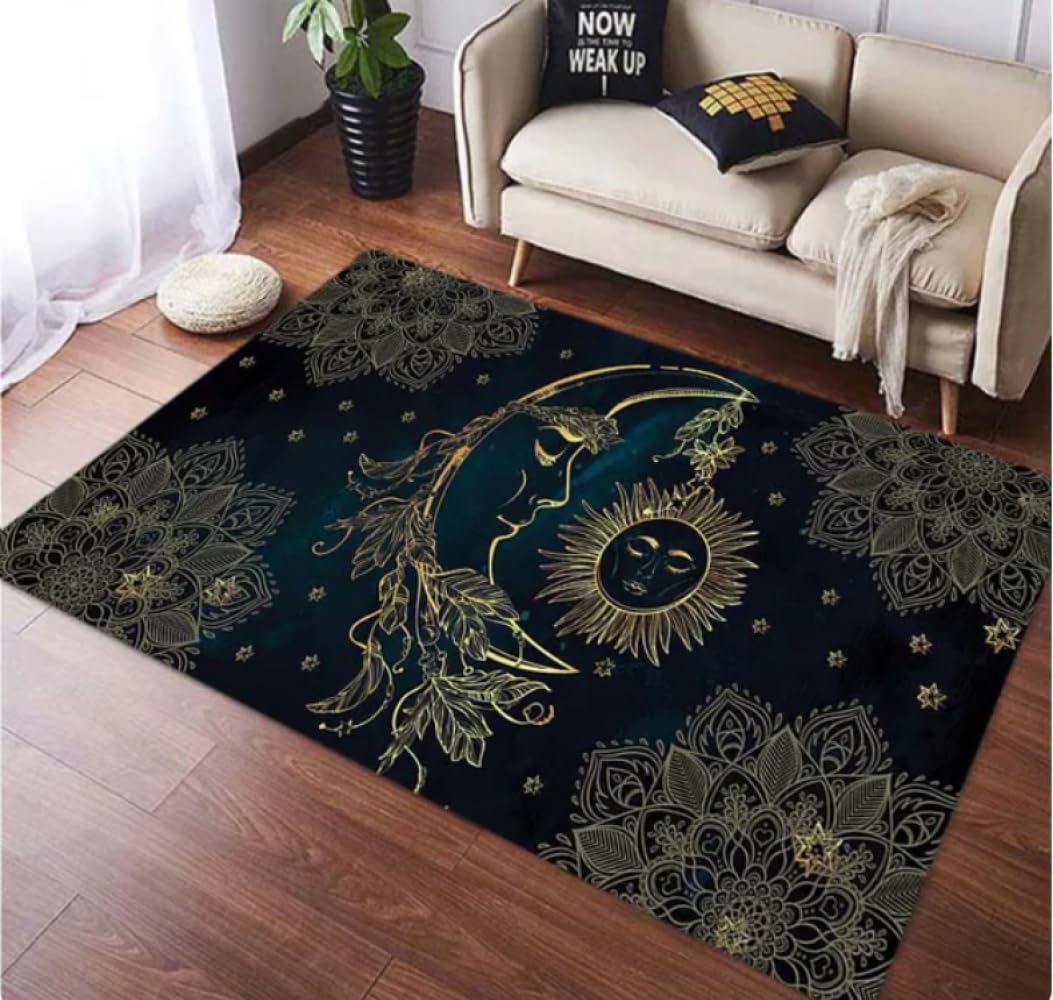 PASPRT Soleil Et Lune Imprimé Salon Tapis Or Imprimé Tapis De Sol Chambre Décor Chambre Décoration Chambre 140X200Cm