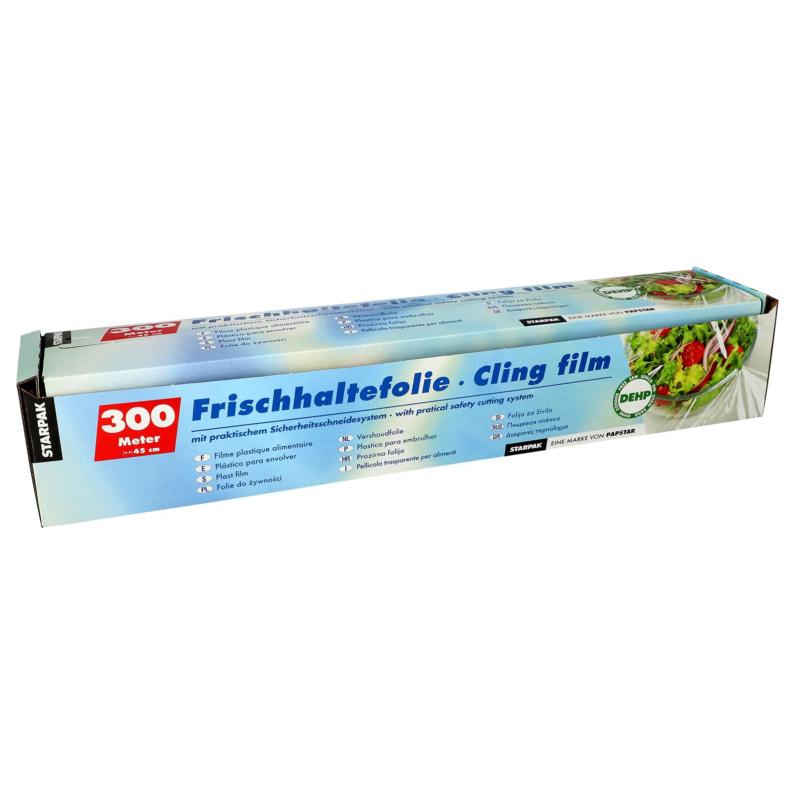 Starpak | Pellicola trasparente per alimenti, Materiale PVC, Dimensioni 300 m x 45 cm con Pratico Sistema di s taglio, Pellicola x 1 Confezione