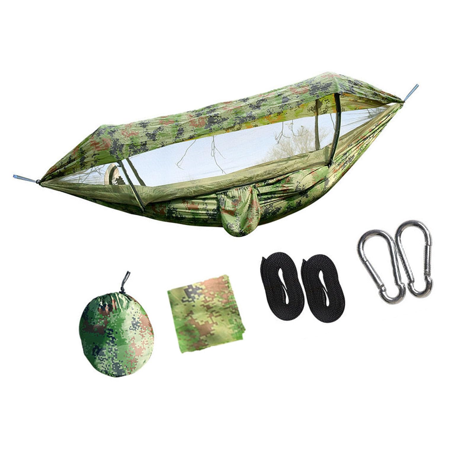 Large Camping Hammock with Mosquito Net, Featuring Reinforced Straps And Shade Canopy, Lightweight Portable Hammock Tent for Outdoor Backpacking Beach Backyard Patio Hiking