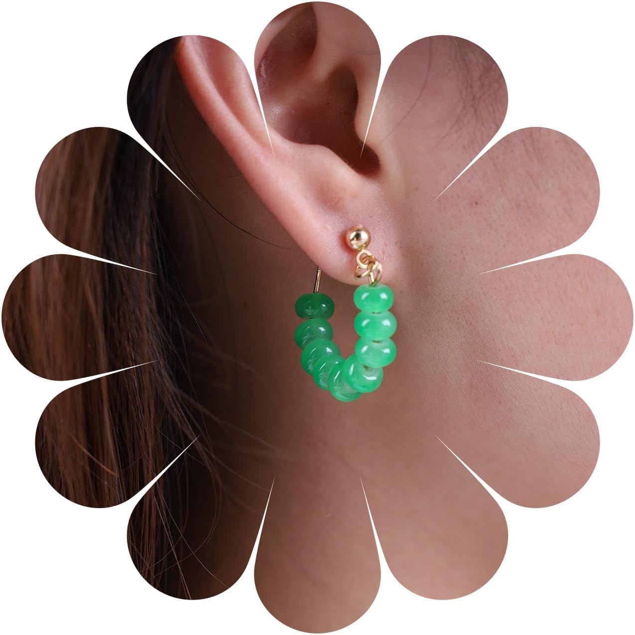 YienDoo Emerald Huggie Hoop Drop Earrings Gold Pierced Green Gem Ear Cuff Lightweight Baroque Bead Dangle Earrings Statement Wedding Prom Opal Wrap Studs Earrings St. Patrick's Day Jewelry for Women