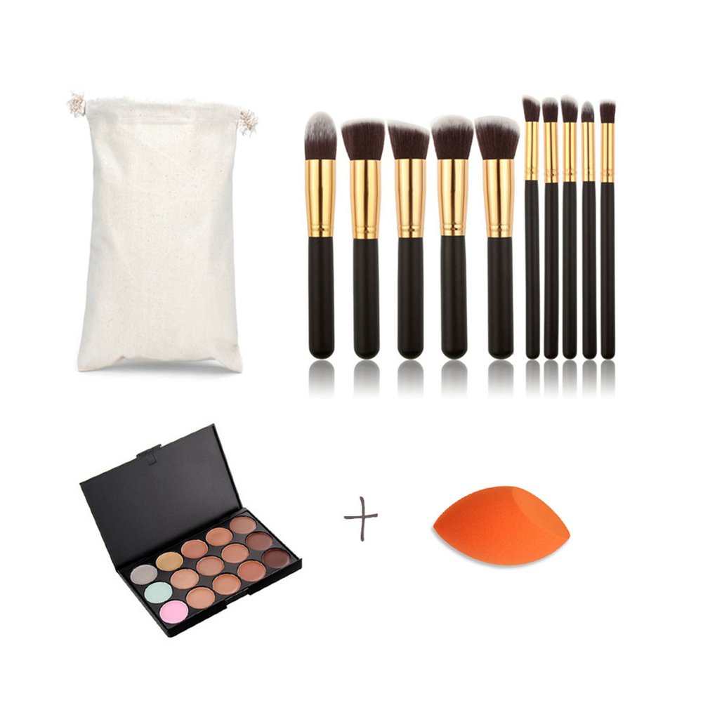 FantasyDayProfessional 15 Colours Cream Concealer Camouflage Makeup Palette Contouring Kit + 10 Pcs Makeup Brushes + 1 Sponge Puff - Ideal for Professional and Daily Use