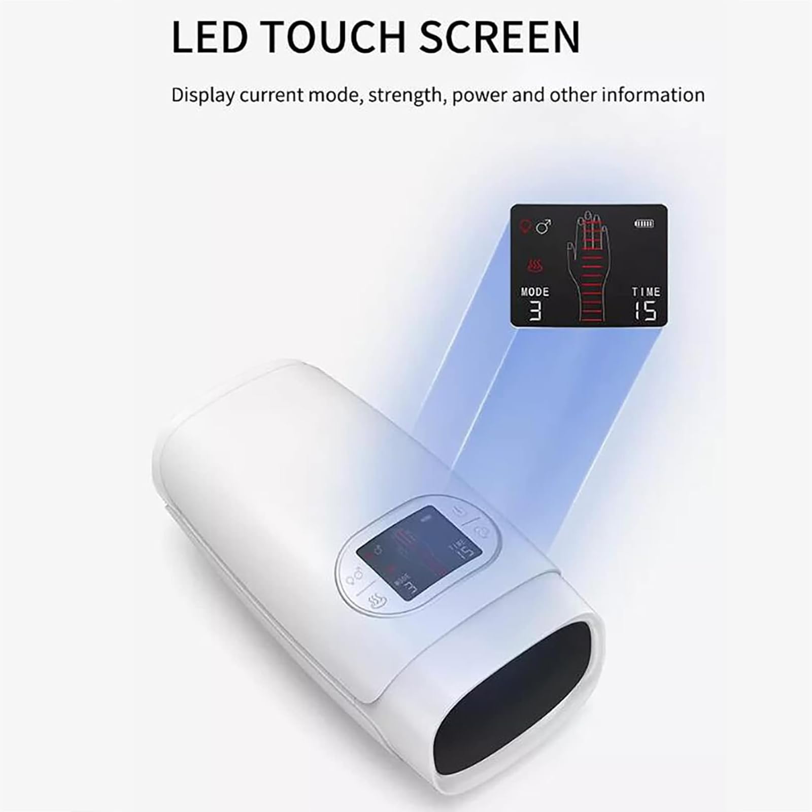 ERICAT Masajeador De Manos Eléctrico, Máquina De Masaje De Manos Inalámbrica con Pantalla LCD, 2 Modos Y 3 Intensidades De Masaje, Apagado Programado De 15 Minutos, para Aliviar El Dolor De Muñeca