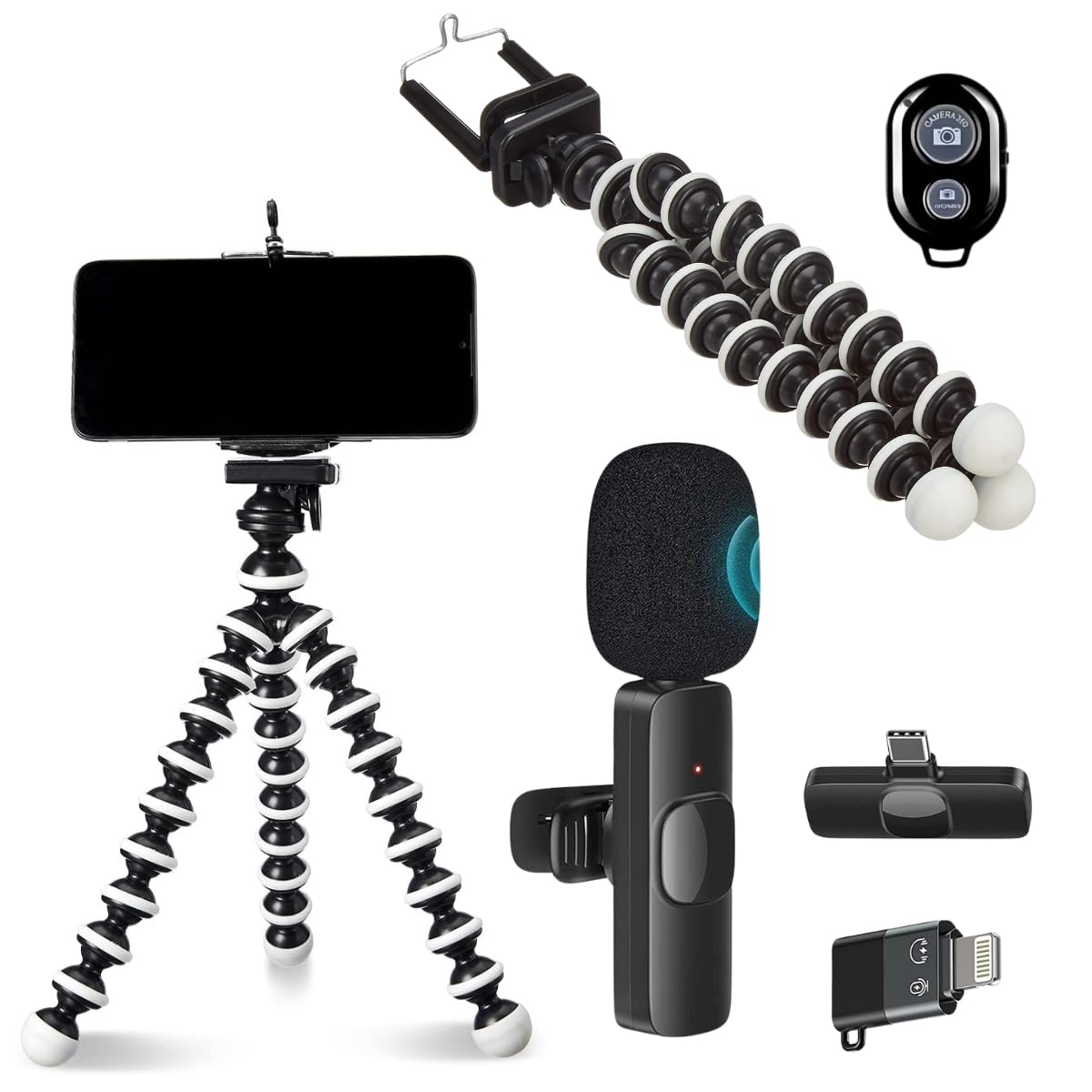 GADGETSWEAR Gorilla Tripod Mobile Phone Stand, (Combo with Wireless Mic & Selfie Remote) Camera Shooting Recording Holder for Youtubers, Light Shoot tripods, YouTube Video 360 Rotation Portable (B0D9FFWYVJ) Amazon Price History, Amazon Price Tracker