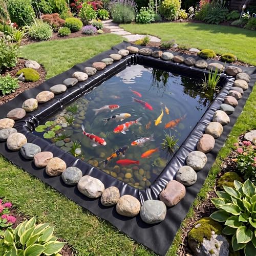 Image of Fanfanwin 10 x 15 ft Pond Liner Underlayment with 10 U-pins, 9oz, Black