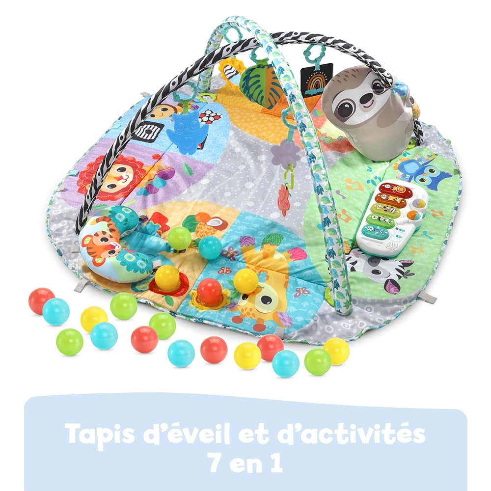 VTech - Maxi Tapis d'Éveil Sensoriel 7 en 1, Tapis d'Éveil Évolutif, Piscine à Balles, Jouet d'Activité et de Développement, Xylophone Lumineux, Hochets, Cadeau de Naissance - Contenu en Français