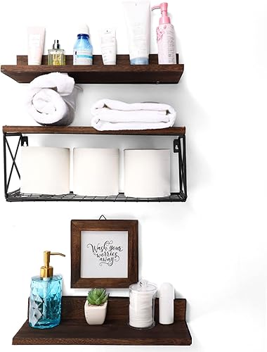 Miniatura 8 de Photect Decoración de baño de granja, estantes flotantes, juego de 4, estantes de pared rústicos, estante de esquina de madera, almacenamiento de