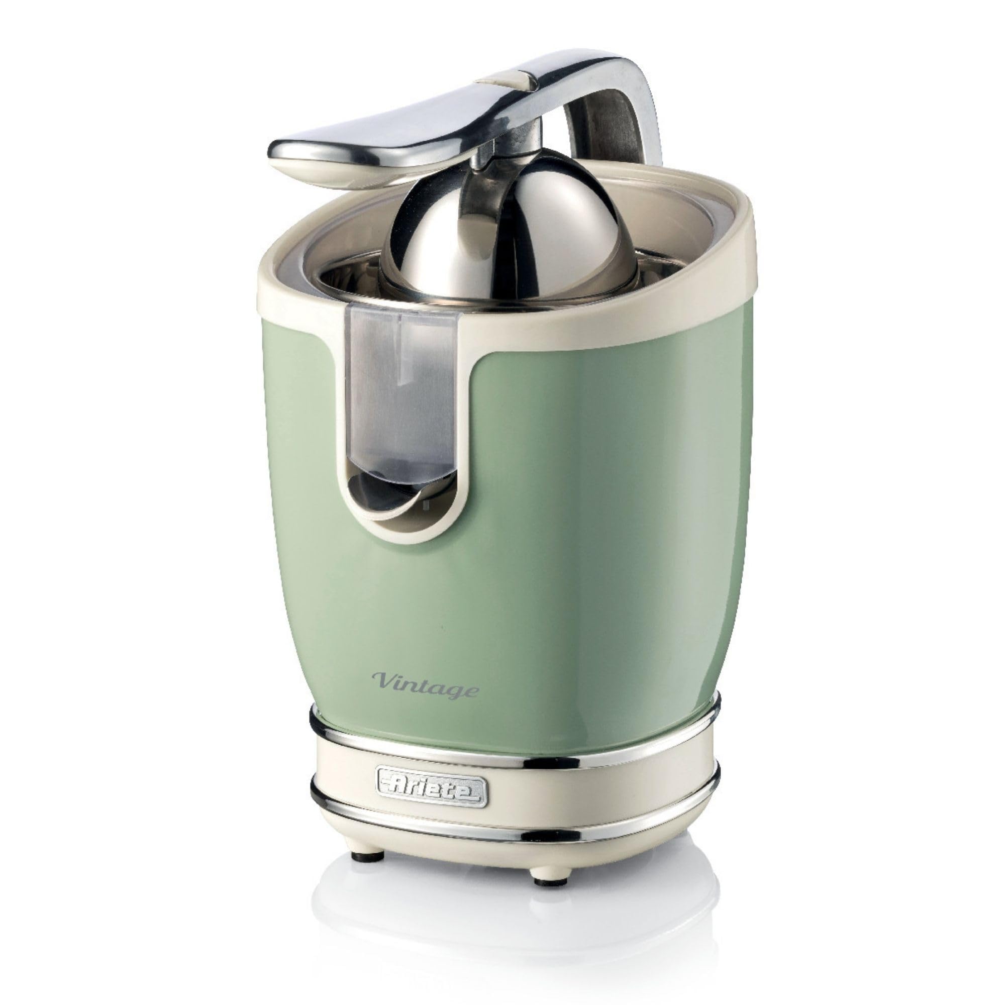 Ariete Vintage 413 Presse Agrumes Électrique avec Levier, 2 Cônes pour Petits et Grands Fruits, Bec verseur anti-goutte, Moteur Silencieux, Pressage Professionnel, 85W, Vert
