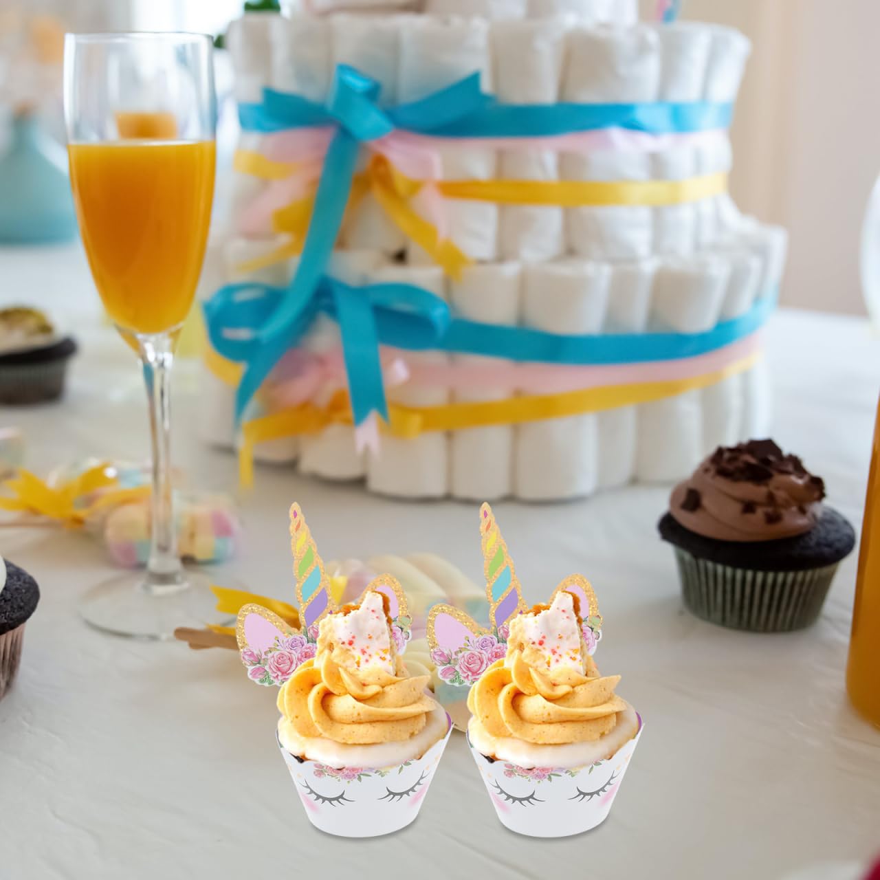24 Sets Toppers Et Wrappers Cupcake Licorne - Carton Dur, 10x13cm - Décoration Anniversaire, Fête Enfants, DIY - 8