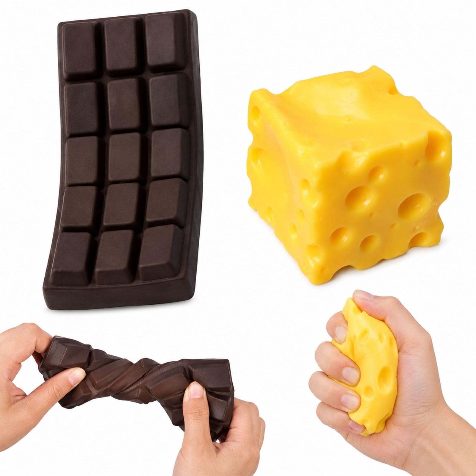 2 PCS Chocolate Squishy, Big Cheese Squishy, One 14cm Chocolate & One 7cm Big Cheese Squishies, Adorable Food themed Decor, For Squishies Fans and Those Who Love Decor with a Sweet Twist