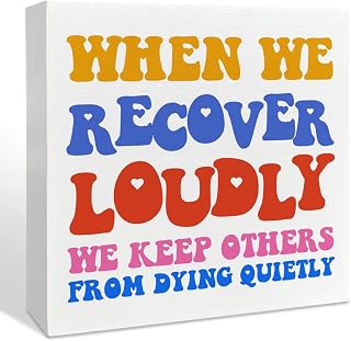 Sobriety Sober Gifts for Women Men, Recovery Motivational Alcoholics Anonymous Gifts, Recovery Sobriety Home Office Desk Wooden Box Sign Decor, We Keep Others Quietly