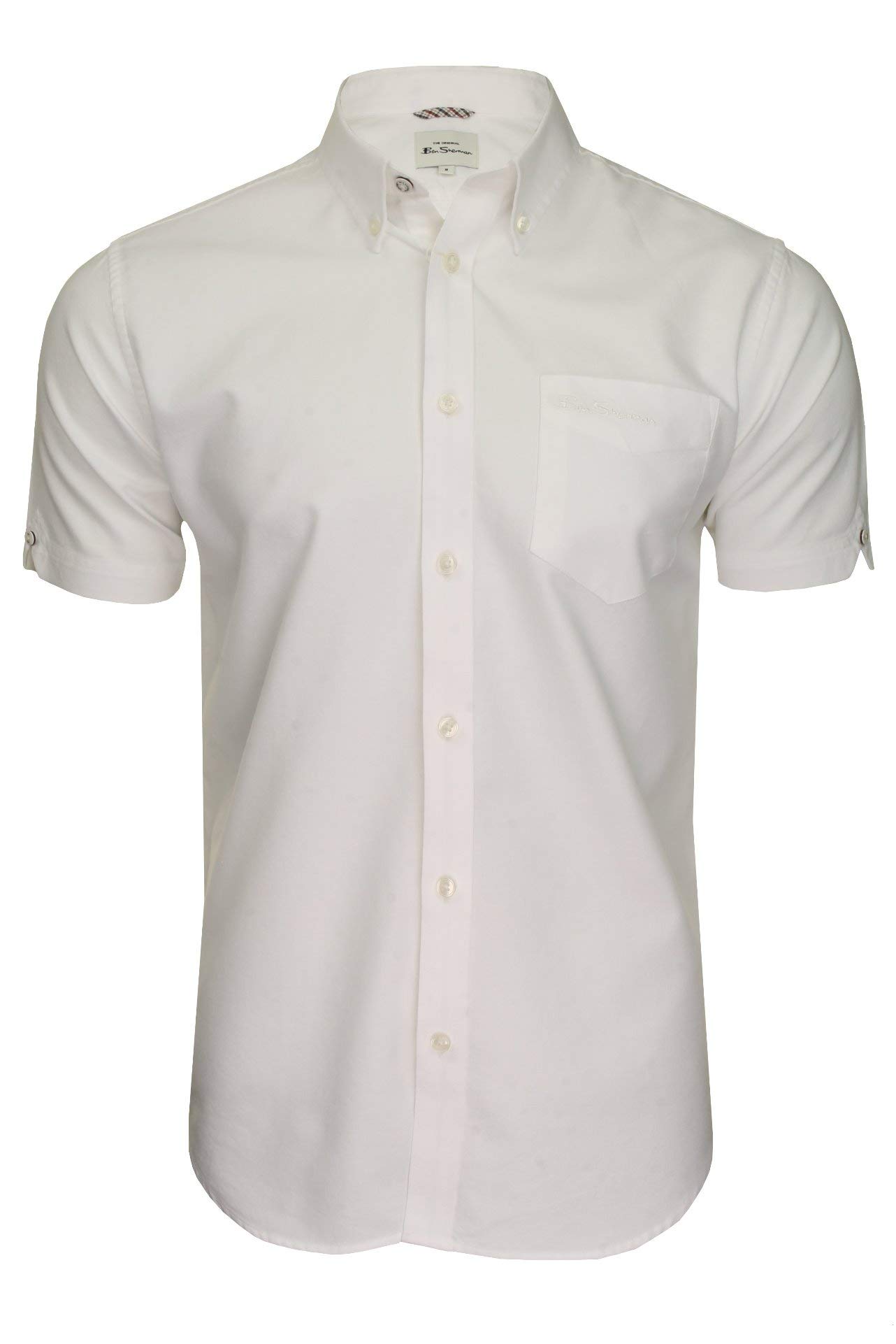 Ben Sherman Men's White (Embroidered Pocket Logo) Button-Down Collar Oxford Shirt, Short Sleeved, Regular Fit (White (Embroidered Pocket Logo)) L