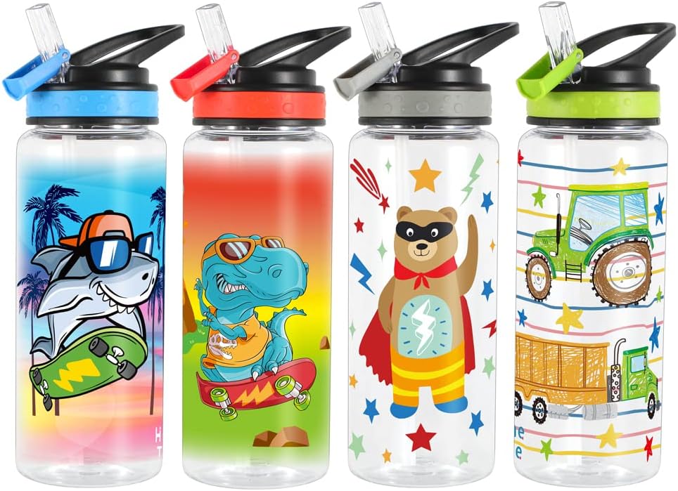 Home Tune 23oz Kids Water Bottle for School Boys, BPA FREE, Leak Proof Flip Straw, Easy Clean, Carry Handle (Flash Bear) - Image 7