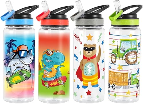 Miniatura 7 de Home Tune Bonita botella de agua para niños de la escuela, Tritan libre de BPA y popote abatible a prueba de fugas, fácil de limpiar y transportar,