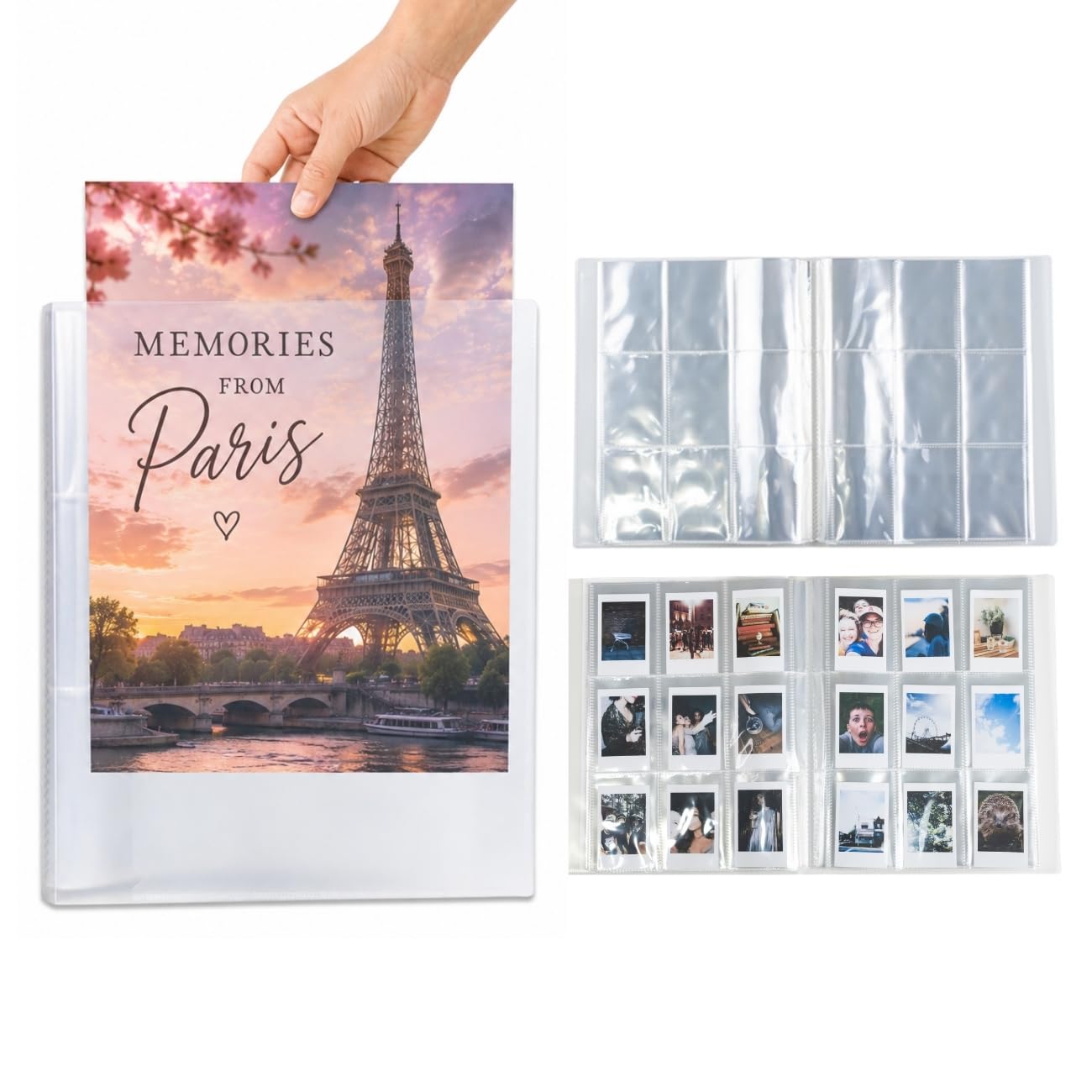 Album Fotos Transparente | Album para Fotos Instantáneas | Compatible con Mayoría de Cámaras Instantáneas | 30 Páginas 270 Cuadrículas | Portada Personalizable | Plástico Transparente Antiamarilleo