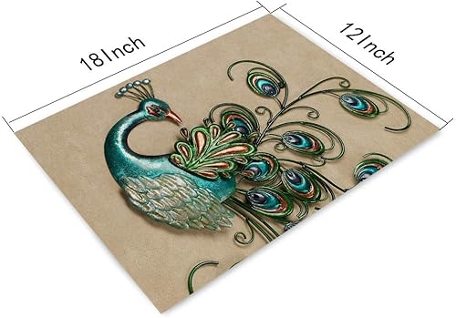 Miniatura 4 de Juego de 4 manteles individuales de pavo real, hermosos manteles individuales de hierro 3D, resistentes al calor, para mesa de comedor,
