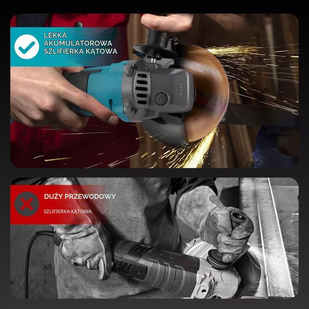 Yofidra Bezprzewodowa Szlifierka Kątowa 125mm - Zestaw Szlifierki 3 Prędkości z 2 Akumulatorami 3.0Ah, 3 Tarcze Tnące, Szlifierka 21V 5600rpm do Cięcia i Szlifowania Metalu, Płytek i Kamienia