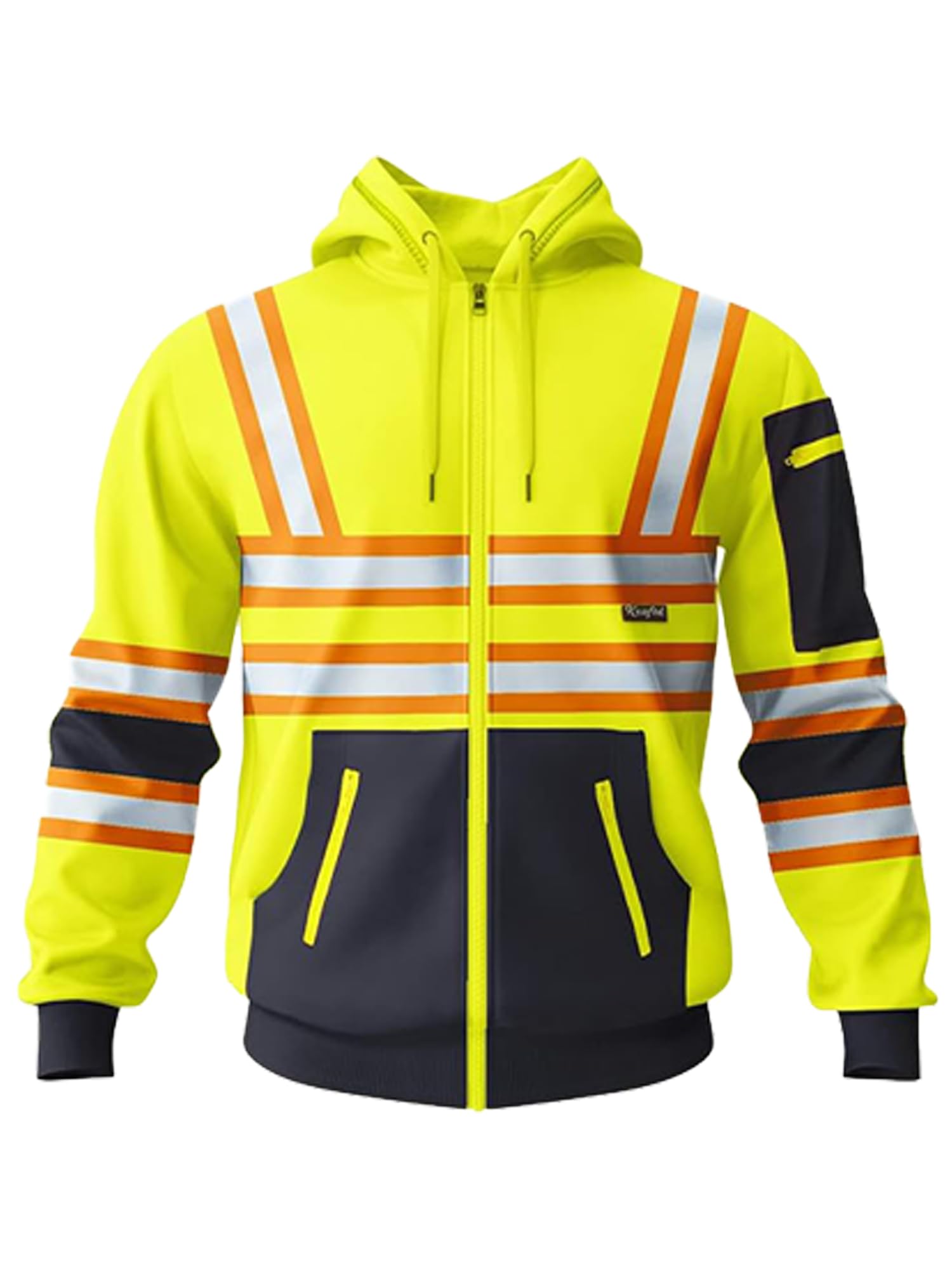 kraftd Mens Hi Vis Hoodie High Viz Hooded Sweatshirt Workwear Hoody With Reflective Tape — view 35