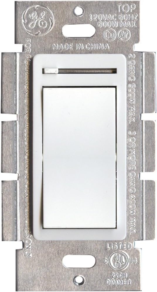 GE Rocker Dimmer Switch Rocker On/Off Light Switch Dimmer Switches for LED lights Single Pole or 3-Way Dimmer Light Switch Energy Saving UL Listed White 18023