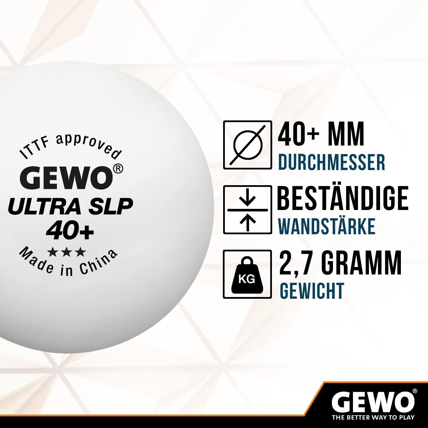 GEWO Ball Ultra SLP 6 szt. bez szwów/maksymalna okrągła piłka do tenisa stołowego, biała, 40