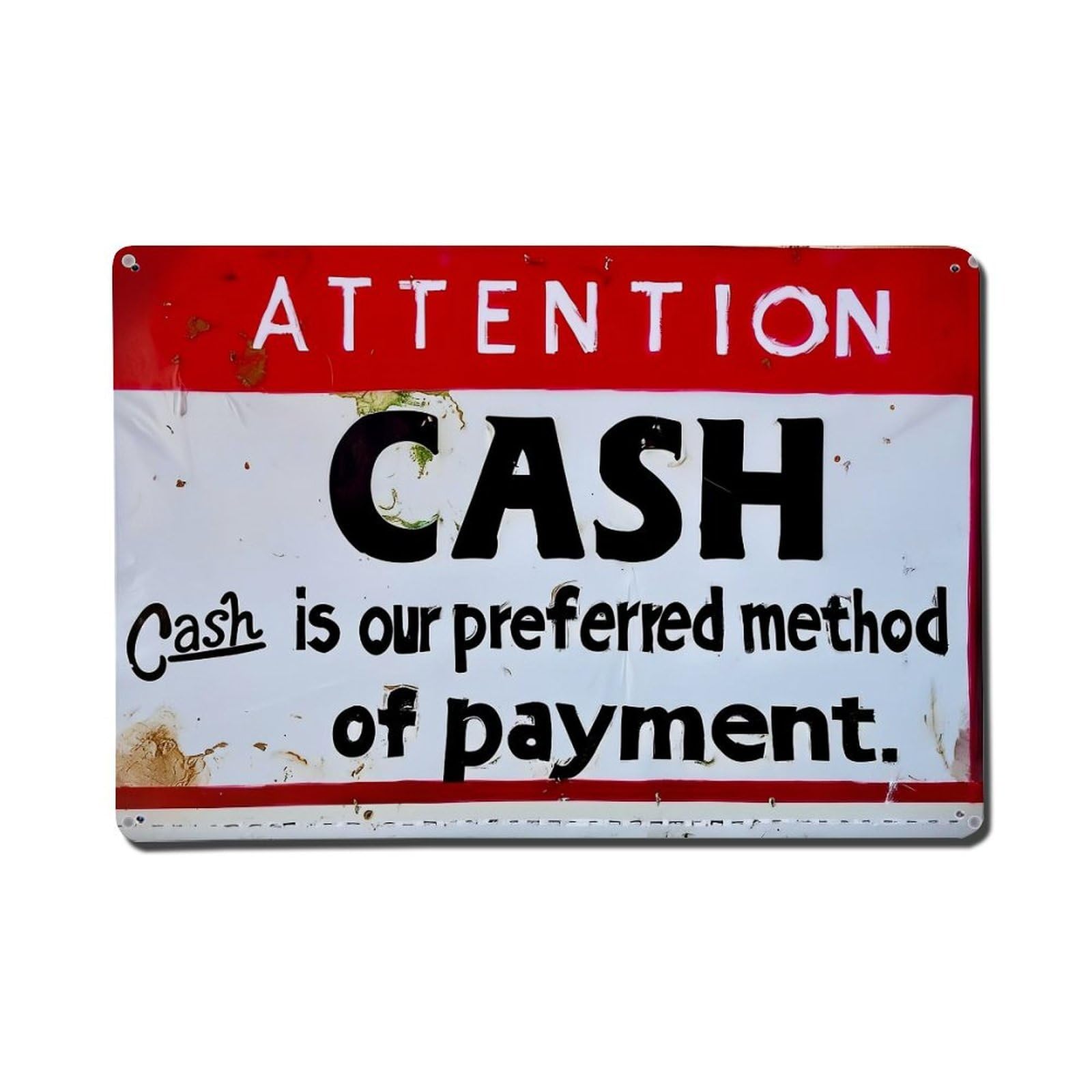 Attention Cash Is Preferred Payment Retro Metal Tin Sign, Vintage Metal Poster for Bar, Home, Man Cave, Kitchen, Laundry Room Art Decor 8x12 Inch