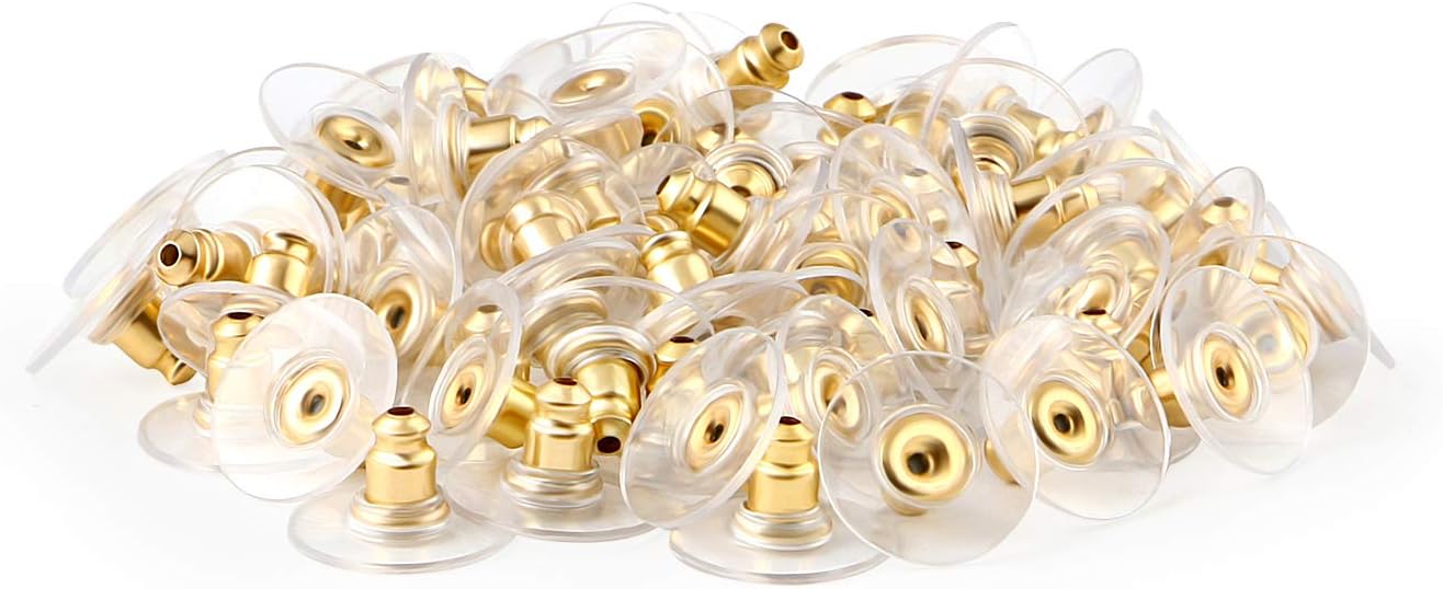 100 Pairs Gold Bullet Earring Backs with Pad for Droopy Stud Ears Replacement Hypoallergenic Earring Backings for Heavy Earrings