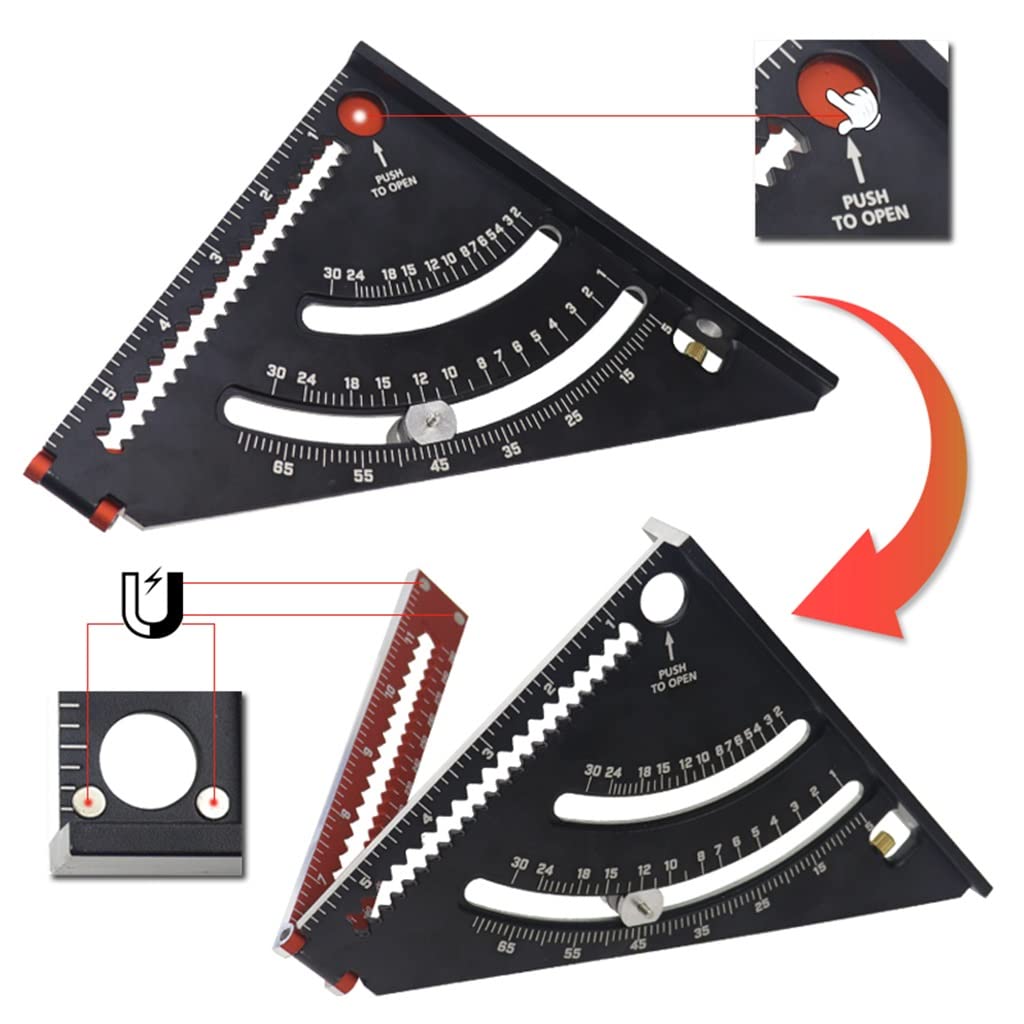 Folding Triangle Ruler Multi-Function Metal Speed Square Angle Marking Gauge Miter for