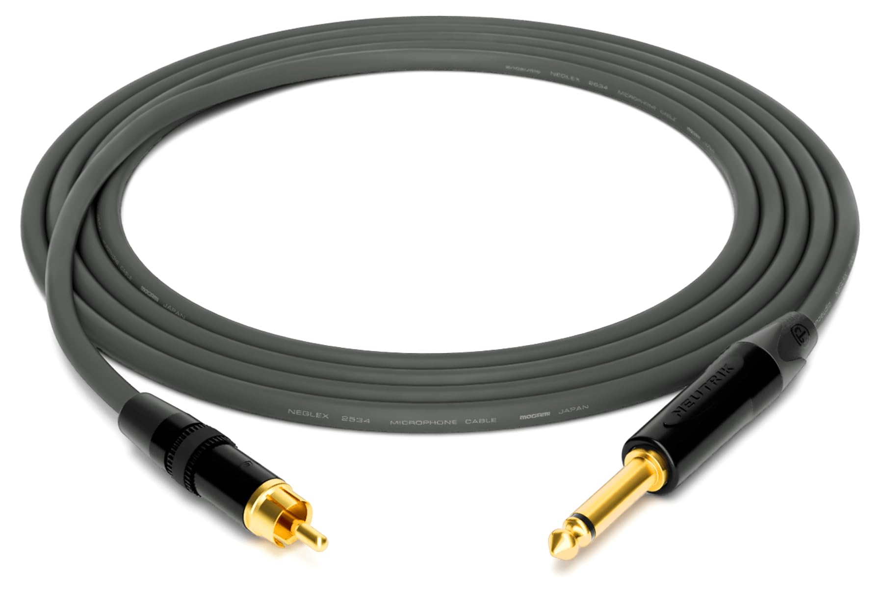 enoaudio Mogami 2534 - Cavo professionale Quad Studio | Neutrik Gold RCA – jack TS da 6,3 mm | HiFi, grigio, 2 m