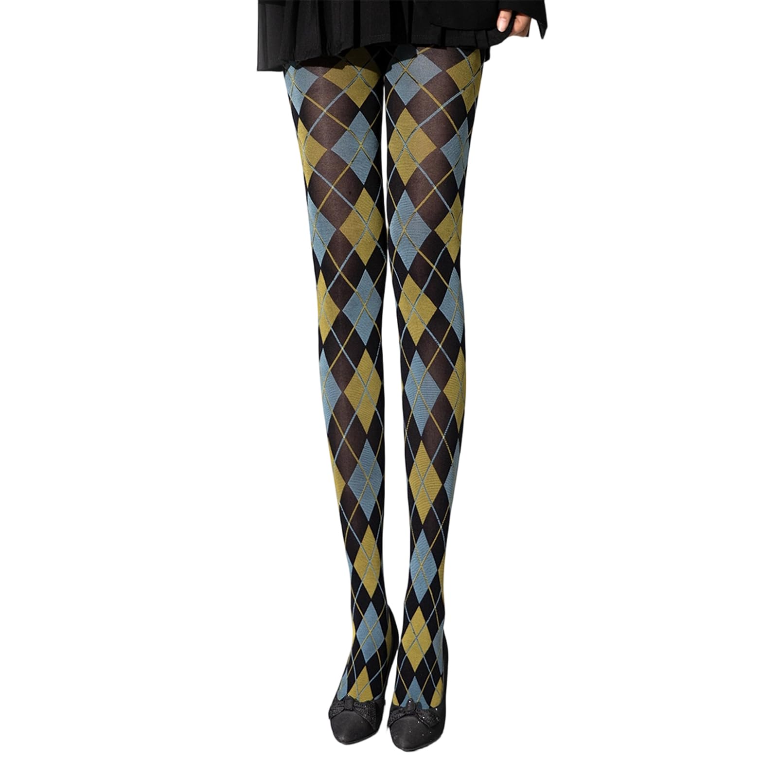oringnat Argyle Plaids Pattern Tights for Women Preppy Styles Stretch Comfort Opaque Pantyhose Everyday Wear Nylon Leggings