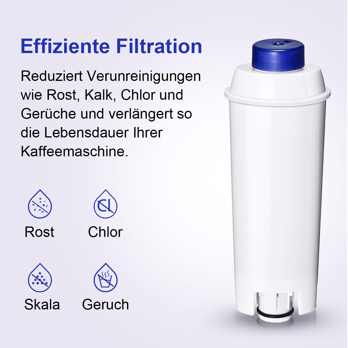 Delonghi Wasserfilter Ersatz für Kaffeevollautomaten, Kompatibel mit ECAM-Serie, Dinamica, Magnifica & Magnifica S/Evo, ETAM Autentica, Eletta Explorer, Prima Donna, Rivelia, Esam, DLSC002 (4 Stück)