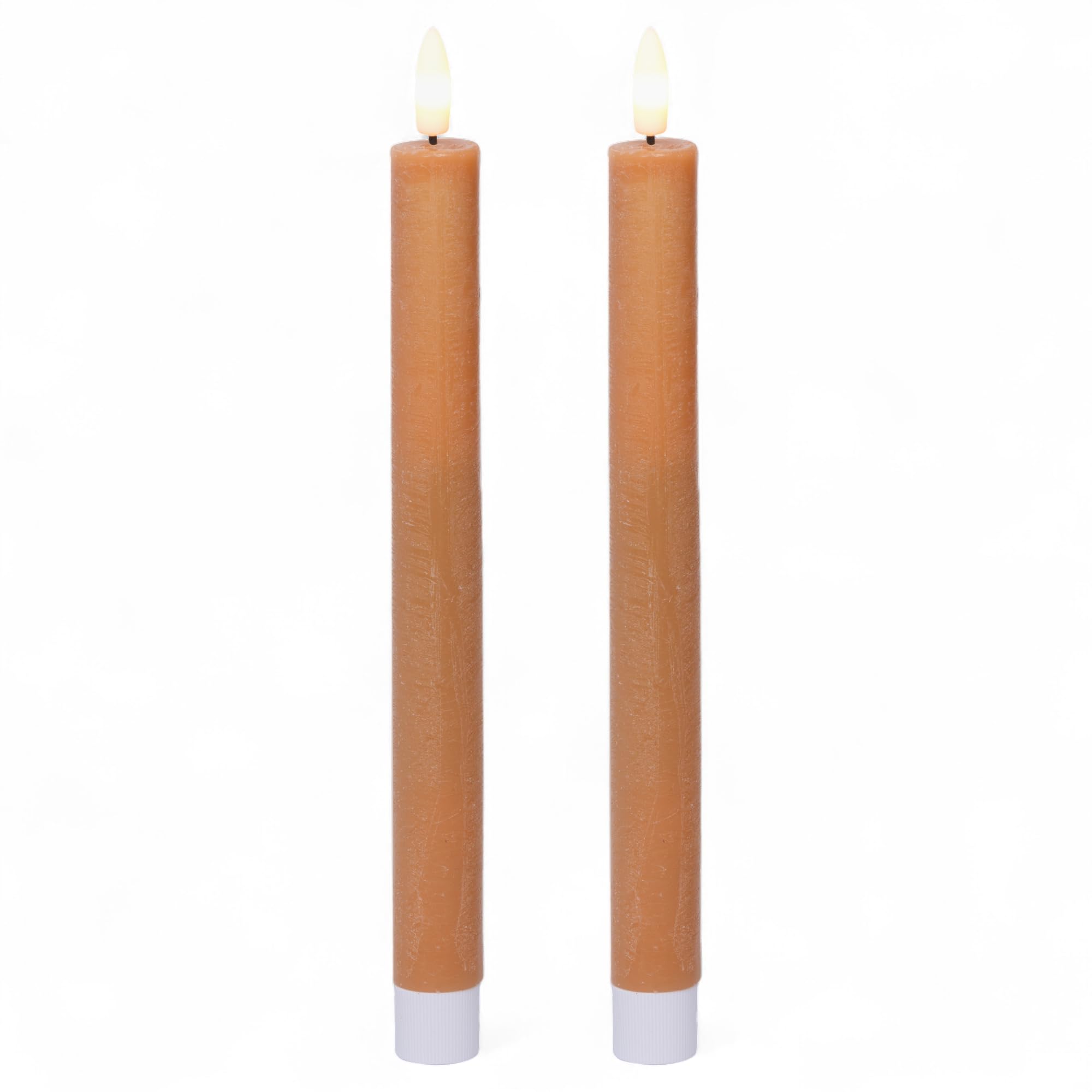 MIJOMA LED Real Wax Candle with Realistic Flame, Timer and Battery Operated, Indoor LED Candle with Warm White Light, Natural Look (Light Brown - Smooth Surface, Diameter 2 cm x 24 cm) — image 1
