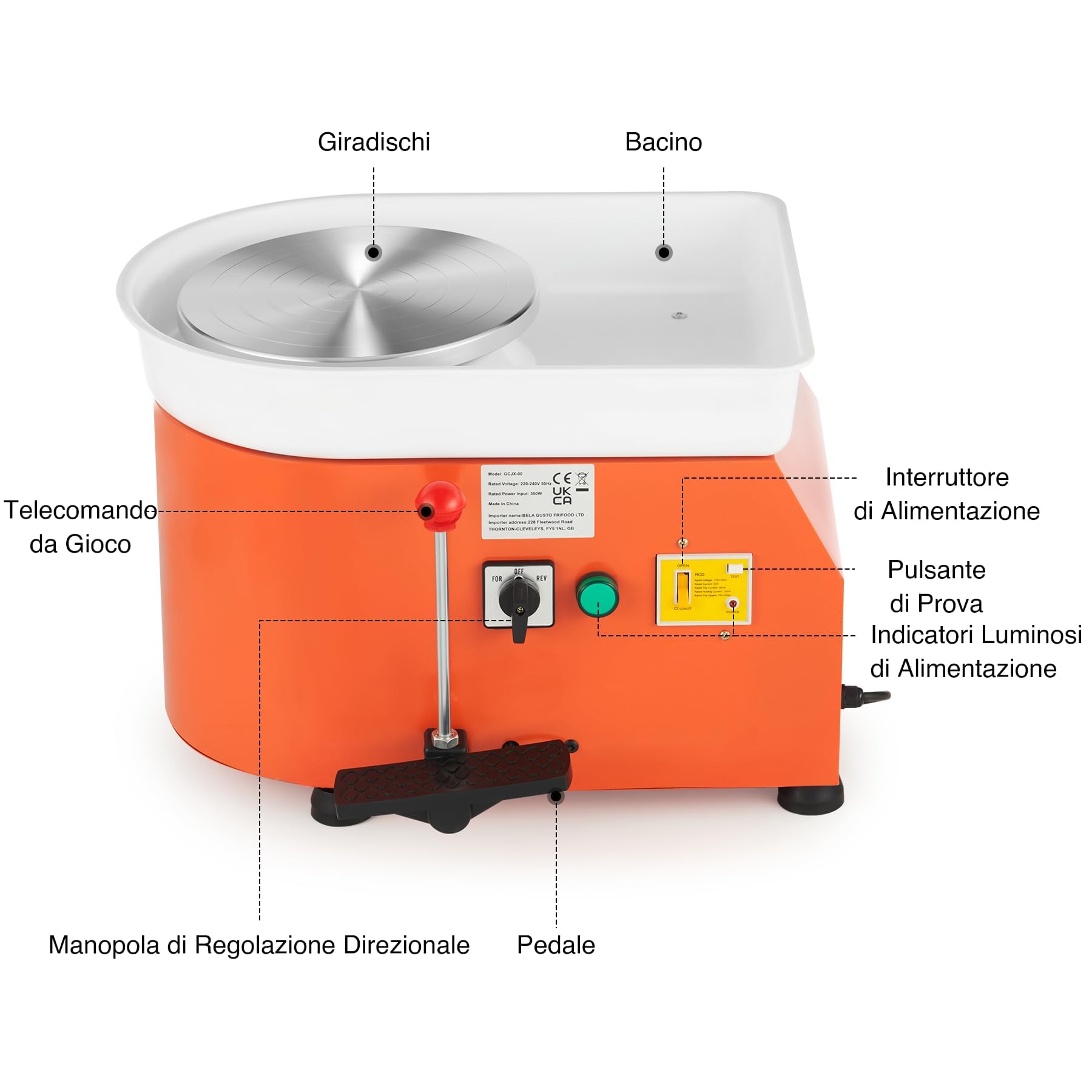 CREWORKS 350W Tornio per Ceramica Elettrico da 25 cm con Maniglia e Pedale Tornio per Argilla con velocità Regolabile a 300rpm e Strumenti per Scultura Ruota di Ceramica per Bambini Adulti