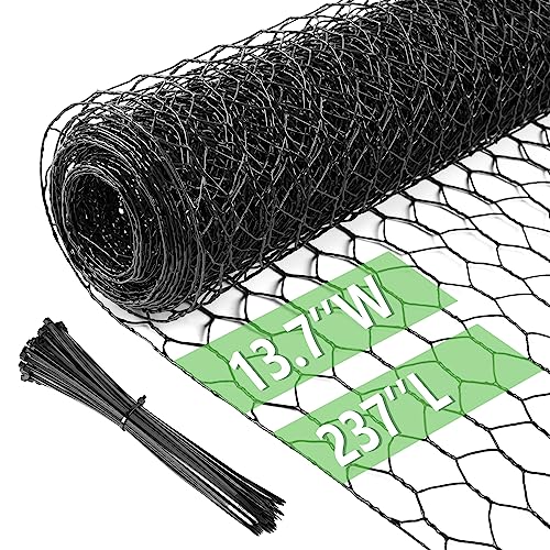Image of Chicken Wire 13.7 in x 237 in Poultry Wire Netting Hexagonal Galvanized Mesh Garden Fence Barrier for Pet Rabbit Chicken Fencing with 100 Pcs Cable Zip Ties(PVC-Coated)