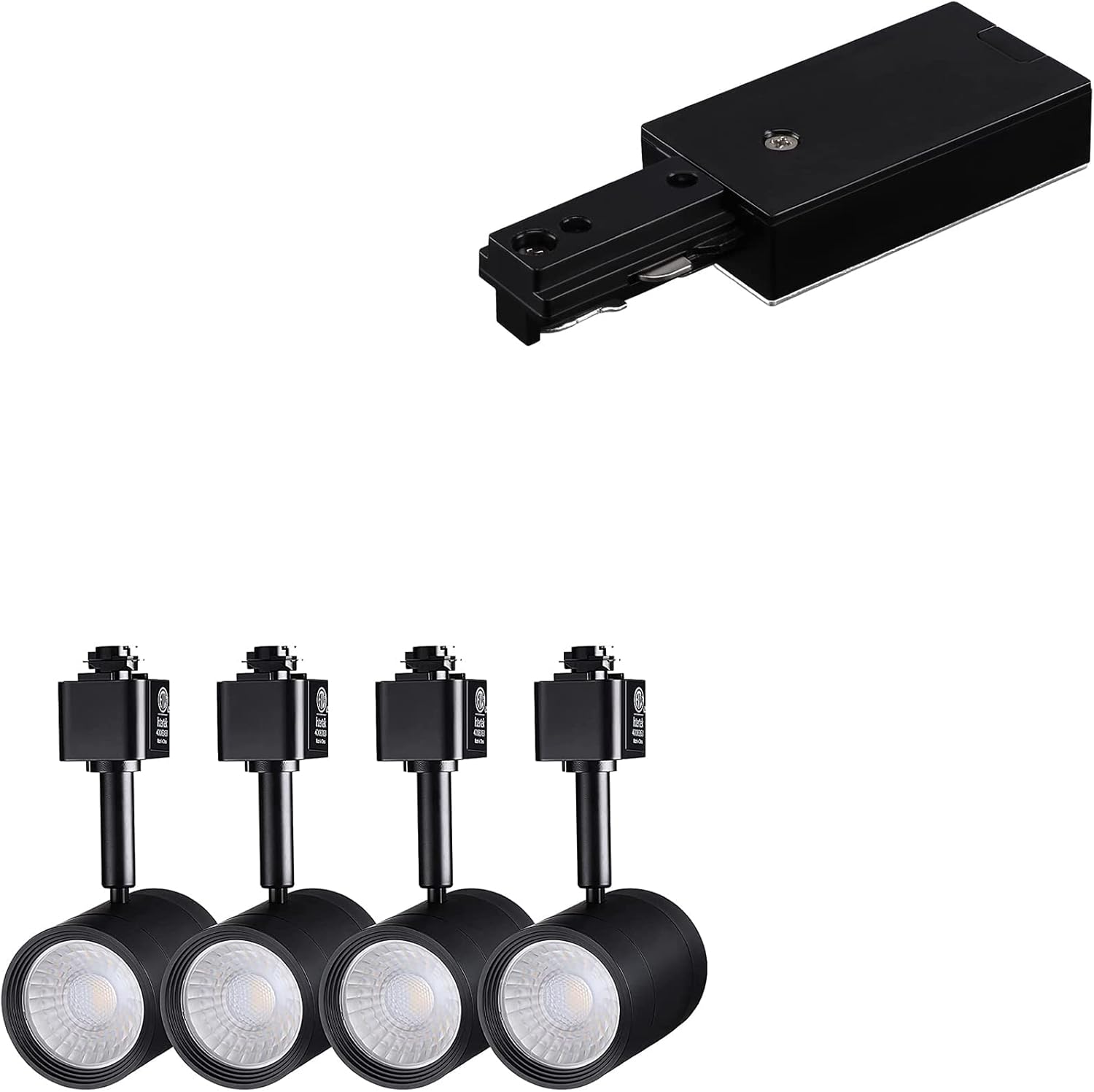 LEONLITE 4-Pack Dimmable LED Track Lighting Heads, Compatible with Single Circuit H Track Light Rail, 550lm Bundle H Track Live End Feed Connector, H Type Single Circuit 3-Wire-1 Track Lighting Kit