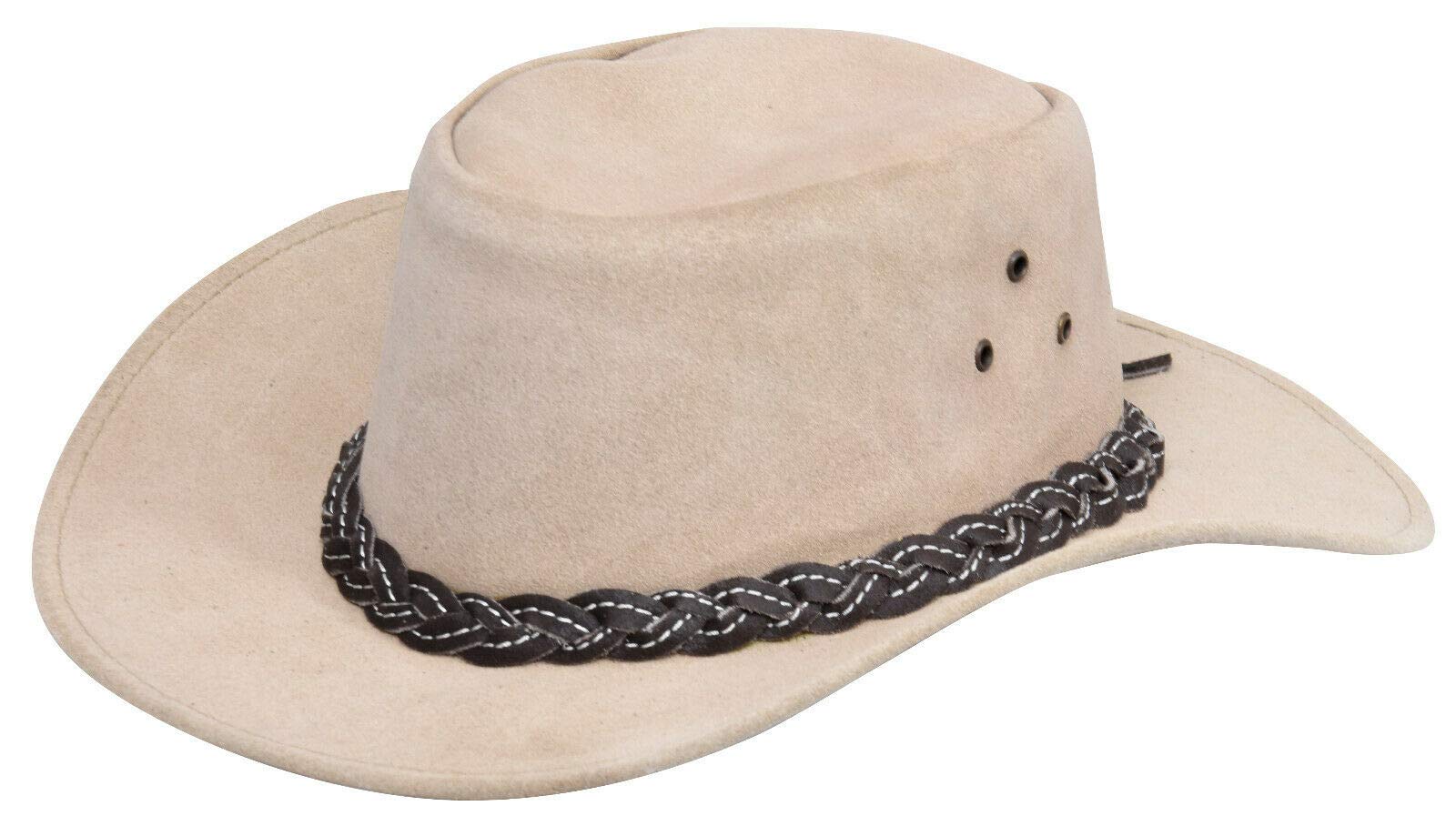Australian Camel Western Style Cowboy Outback Real Suede Aussie Bush Hat XL