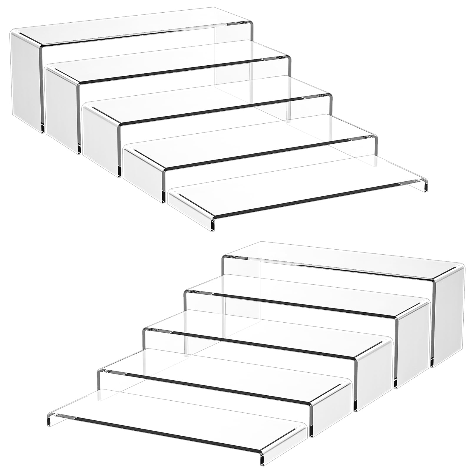 10-Pack Large Spice Organization for Cabinet, 10.8"~12.4"L Acrylic Spice Rack, Non-Slide Shelf Risers for Kitchen, Pantry & Bathroom, Space-Saving Cabinet Shelf Organizers for Spices, Dishes, Jars