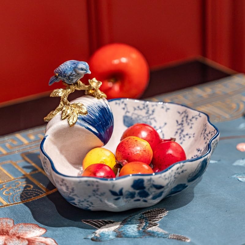 Miska na owoce kosz talerz na cukierki niebieski i biały ceramiczny mały talerz na owoce salon stolik kawowy talerz na przekąski dekoracja wejścia prezent talerz na owoce kosz na owoce do