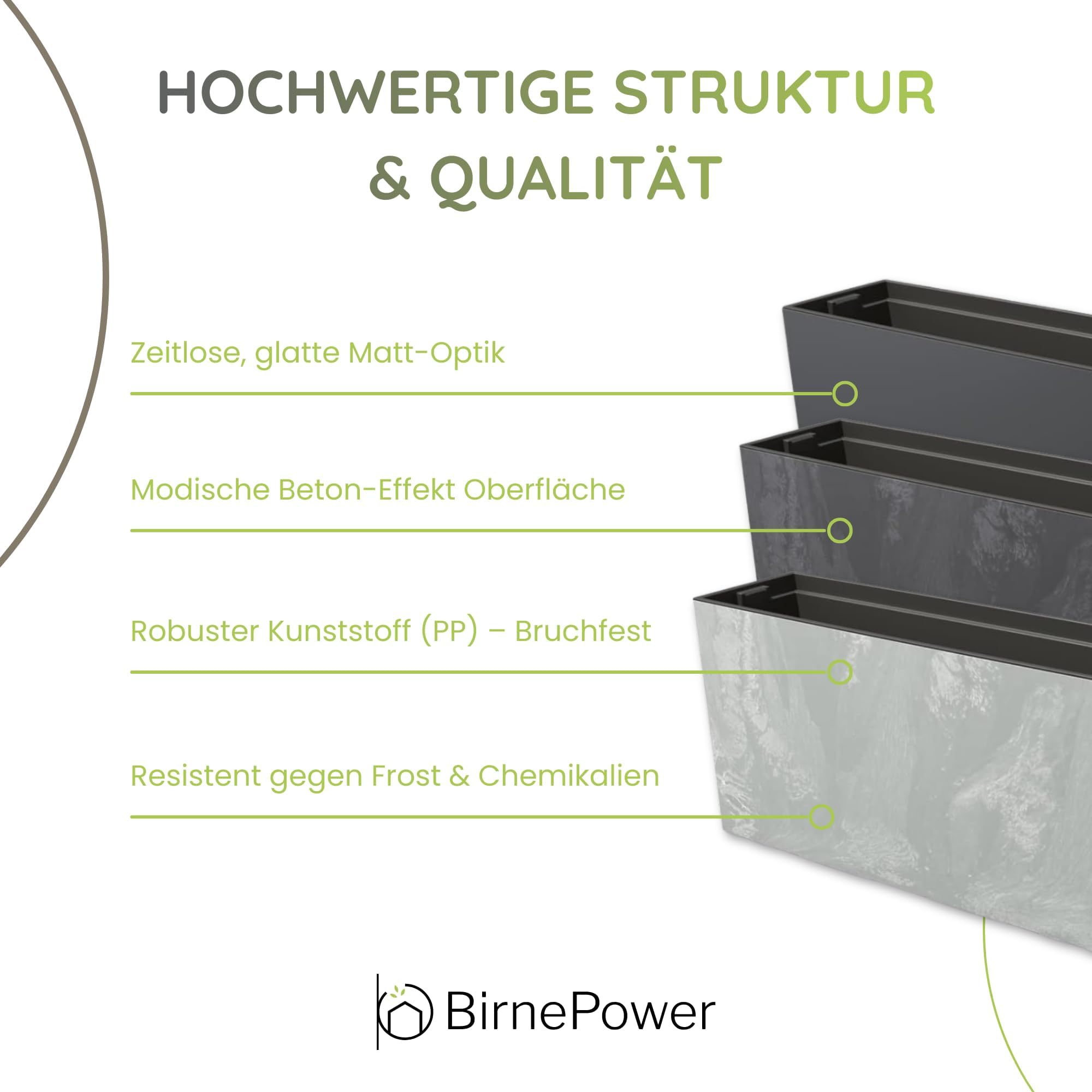 BirnePower Blumenkasten Blumenkübel Blumentopf Pflanzkasten Balkonkasten Matt Pflanzgefäß Middle 77cm x 41cm mit Pflanzeinsatz (Anthrazit Matt)