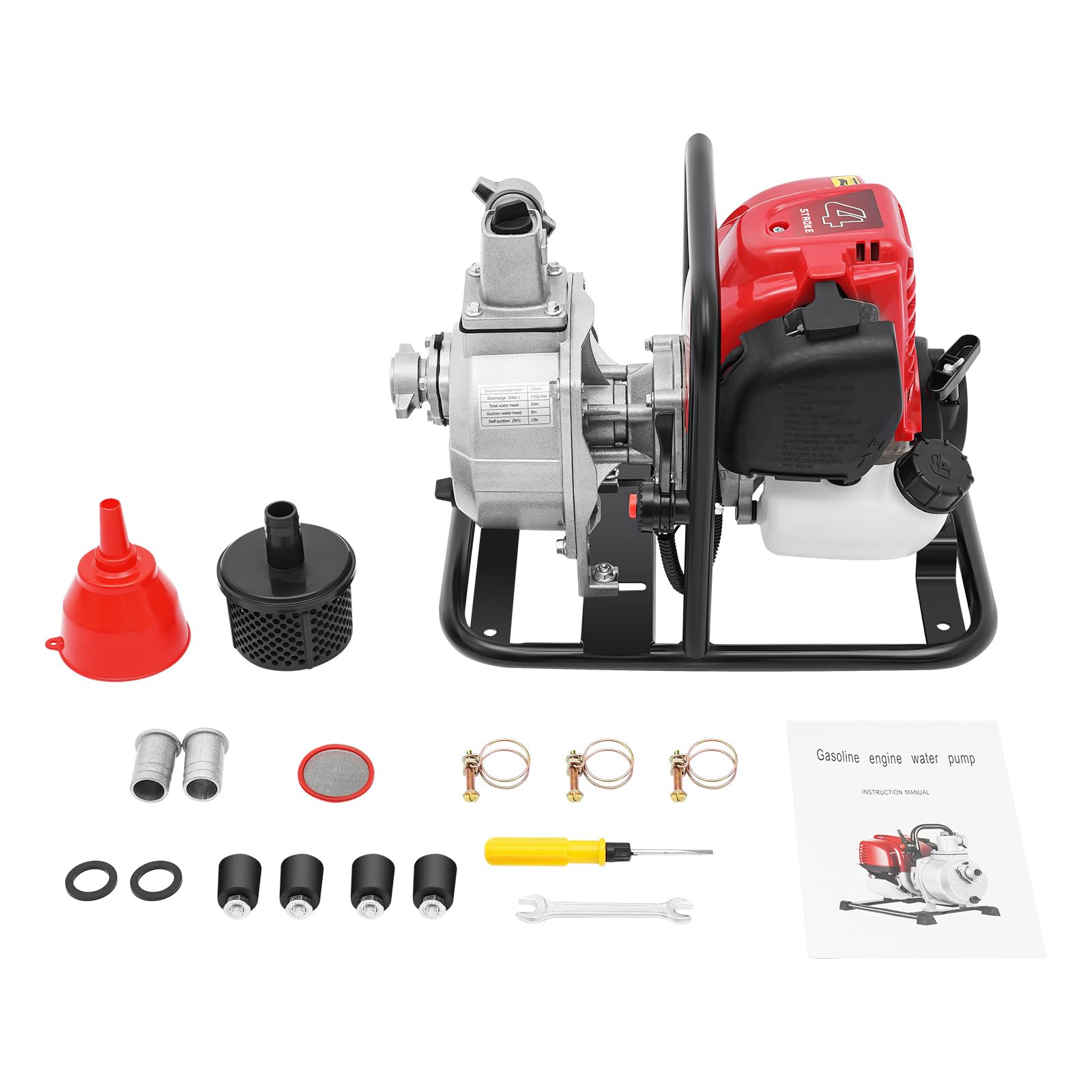 Benzin Wasserpumpe 38CC 4 Takt Motorpumpe Benzin Teichpumpe, 1.2KW Selbstansaugend Gartenpumpe Benzinmotor Hochdruck Pumpe für Gartenbewässerung Entwässerung, 135L/Min