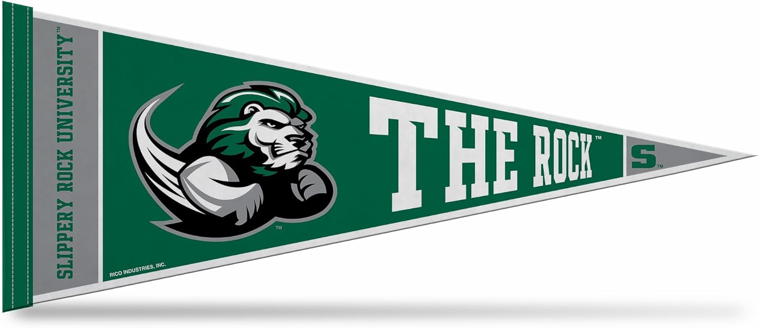 Rico Industries NCAA Slippery Rock – The Rock 12" x 30" Felt Wall Décor Pennant - Great for Home/Bed Room/Man Cave Décor