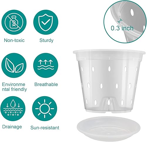 Miniatura 3 de Paquete de 4 macetas de orquídeas de 6.8 pulgadas con agujeros y platillos, macetas de orquídeas ranuradas transpirables para trasplantar, maceta de