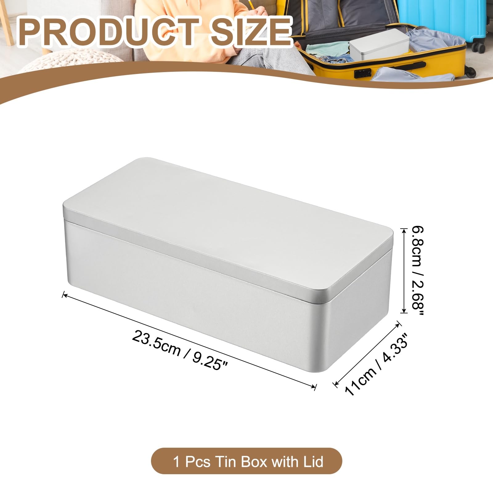 PATIKIL Rectangular Tin Box 9.2"x4.3"x2.7" - Image 2