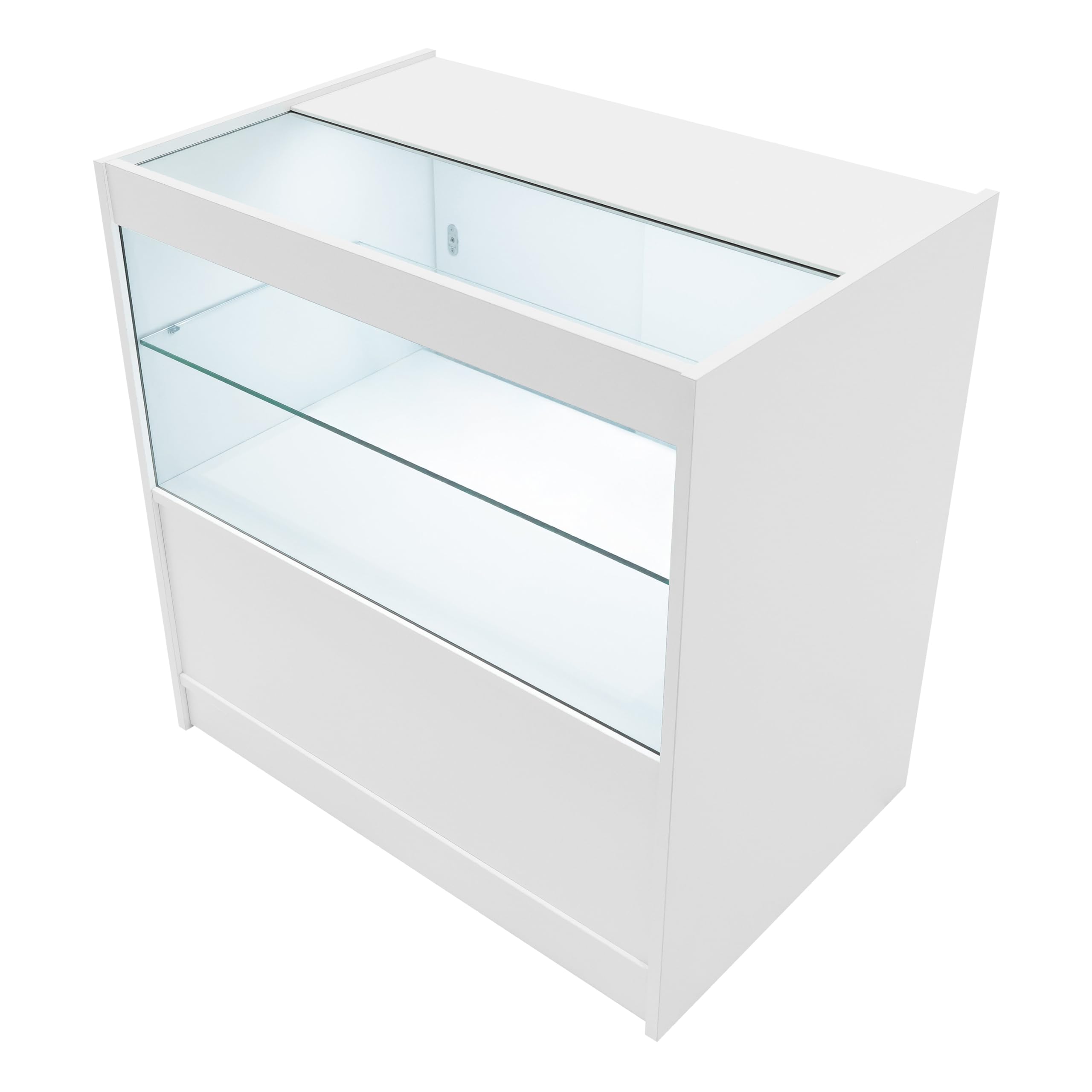 Set Banconi Bianco con LED Theia K900 C900 LM60 TB60 - Vetrina con Serratura, Ante Scorrevoli, Chiavi, Illuminazione, Mobile Cassa, Espositori in Vetro per Gioielli, Abbigliamento e Accessori
