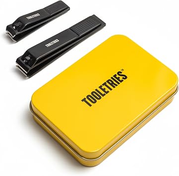 TOOLETRIES Nail Clipper Set for Men, Stainless Steel Fingernail & Toenail Clippers with Tin Case, Ultra Sharp Precision Blades for Clean Cuts, Ergonomic Heavy Duty Nail Care Tools